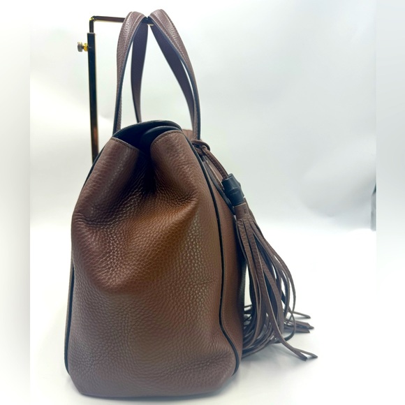 Auth Gucci Large Brown Pebbled Leather Lady Tassel Top Handle Tote Bag Preloved - Picture 5 of 15